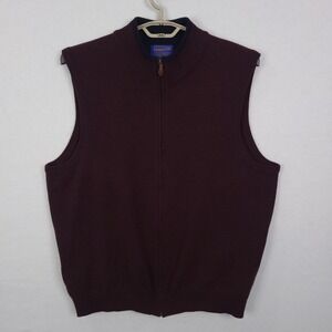 Pendleton Sweater Vest Mens XL Red Full Zip Mock Neck Merino Wool Knit Solid